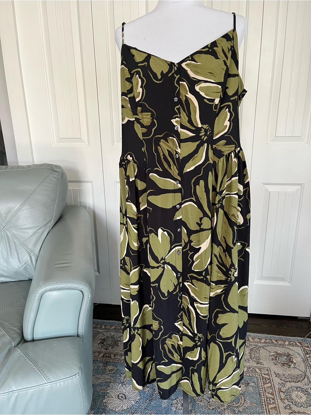Gap, Olive Floral Button-Front Slip Dress Size XXL
